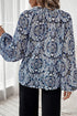 Medallion Print Ruffled Tie Neck Long Sleeve Blouse