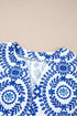 Medallion Print V Neck Button Down Bishop Sleeve Blouse