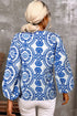 Medallion Print V Neck Button Down Bishop Sleeve Blouse