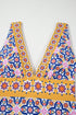 Mediterranean Tile Print Plunging V Neck One Piece Swimsuit