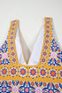 Mediterranean Tile Print Plunging V Neck One Piece Swimsuit
