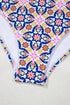 Mediterranean Tile Print Plunging V Neck One Piece Swimsuit