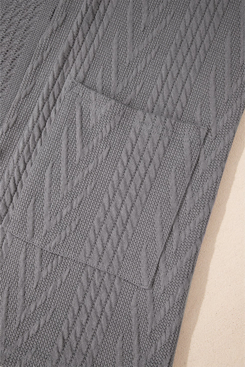 Medium Grey Solid Textured Open Front Cardigan with Pocket