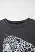 Medium Grey Vintage Cheetah Printed Mineral Wash Graphic Tee