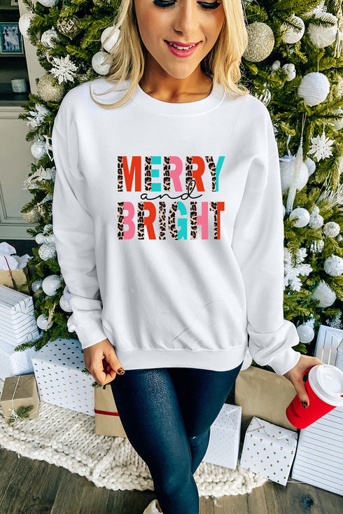 Merry And Bright Leopard Print Graphic Pullover Sweatshirt