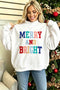 Merry And Bright Stitched Letter Mock Neck Sweatshirt