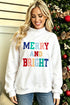 Merry And Bright Stitched Letter Mock Neck Sweatshirt