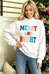 Merry And Bright Stitched Letter Mock Neck Sweatshirt