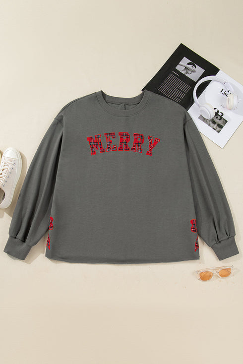 Merry Bow Embroidered Side Slit Crewneck Sweatshirts