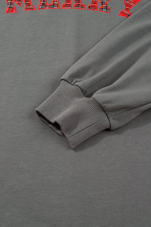 Merry Bow Embroidered Side Slit Crewneck Sweatshirts