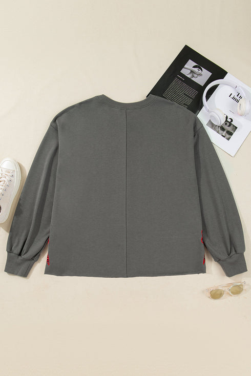 Merry Bow Embroidered Side Slit Crewneck Sweatshirts