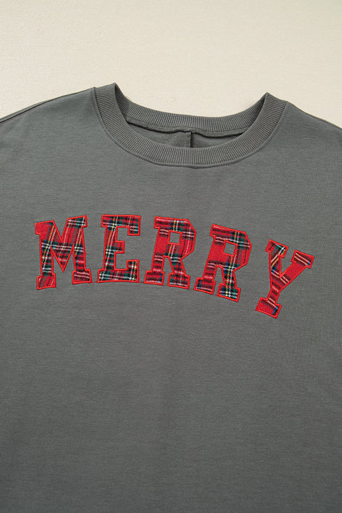 Merry Bow Embroidered Side Slit Crewneck Sweatshirts