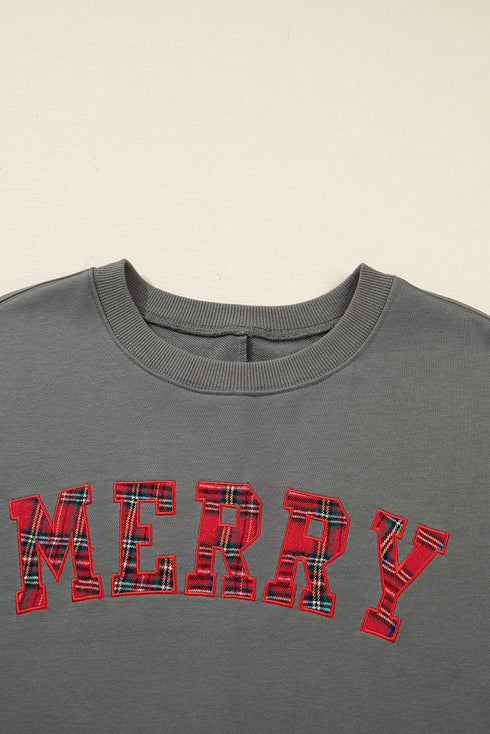 Merry Bow Embroidered Side Slit Crewneck Sweatshirts