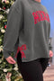 Merry Bow Embroidered Side Slit Crewneck Sweatshirts