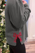 Merry Bow Embroidered Side Slit Crewneck Sweatshirts