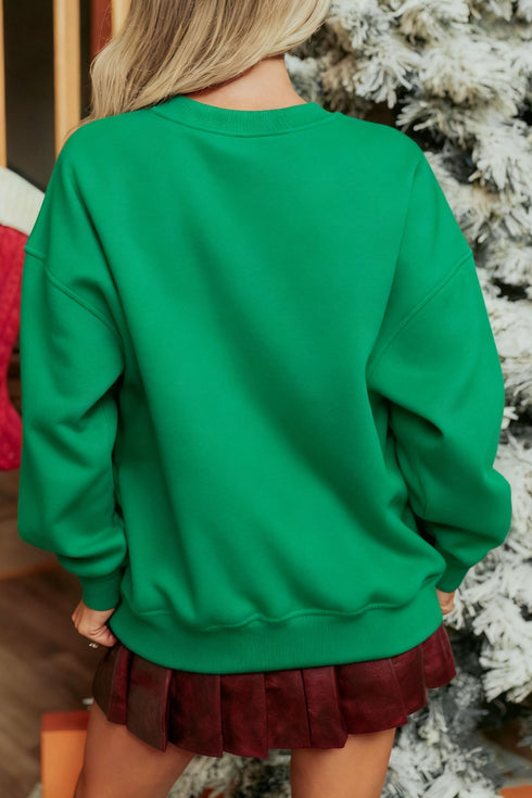 Merry Bow Graphic Crew Neck Pullover Sweatshirt