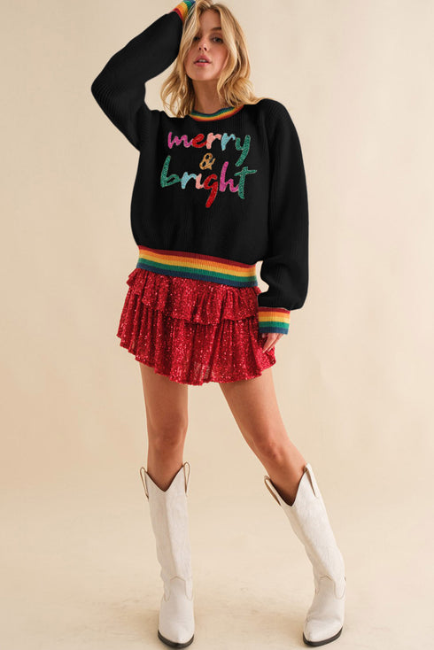 Merry & Bright Colorful Stripes Trim Sweater