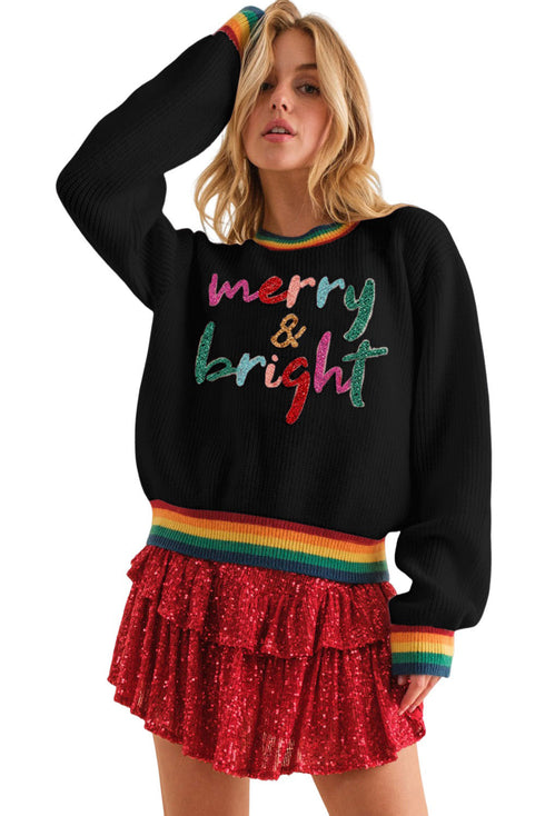 Merry & Bright Colorful Stripes Trim Sweater
