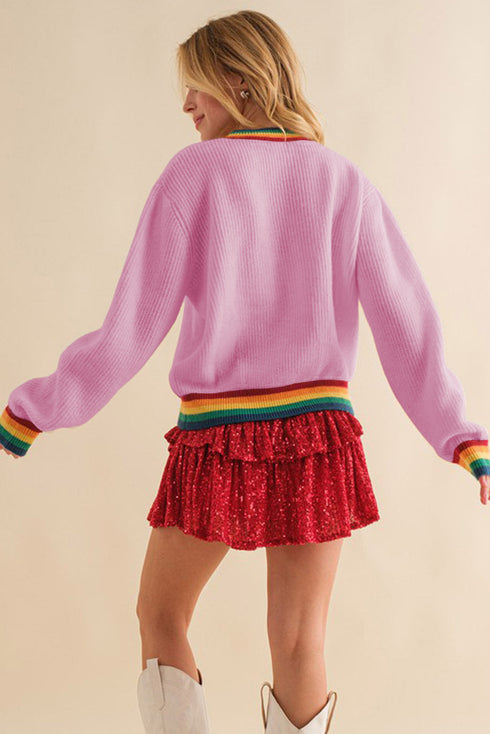Merry & Bright Colorful Stripes Trim Sweater
