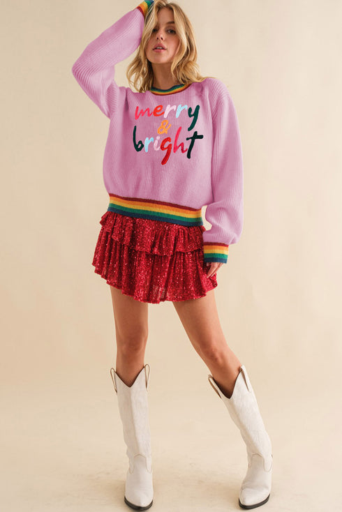 Merry & Bright Colorful Stripes Trim Sweater