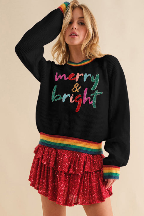 Merry & Bright Colorful Stripes Trim Sweater