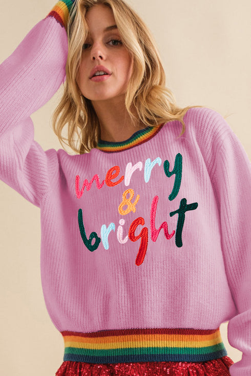 Merry & Bright Colorful Stripes Trim Sweater