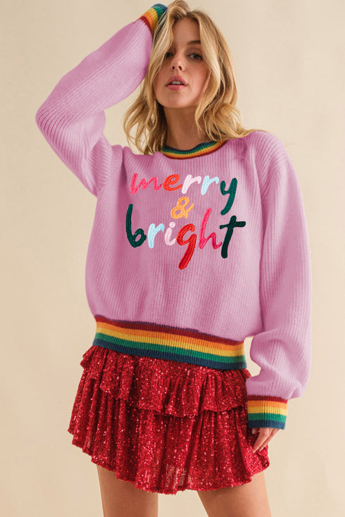 Merry & Bright Colorful Stripes Trim Sweater