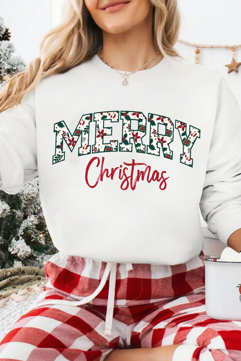 Merry Christmas Script Custom Graphic Cotton Blend Sweatshirt