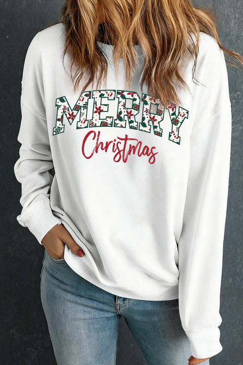 Merry Christmas Script Custom Graphic Cotton Blend Sweatshirt