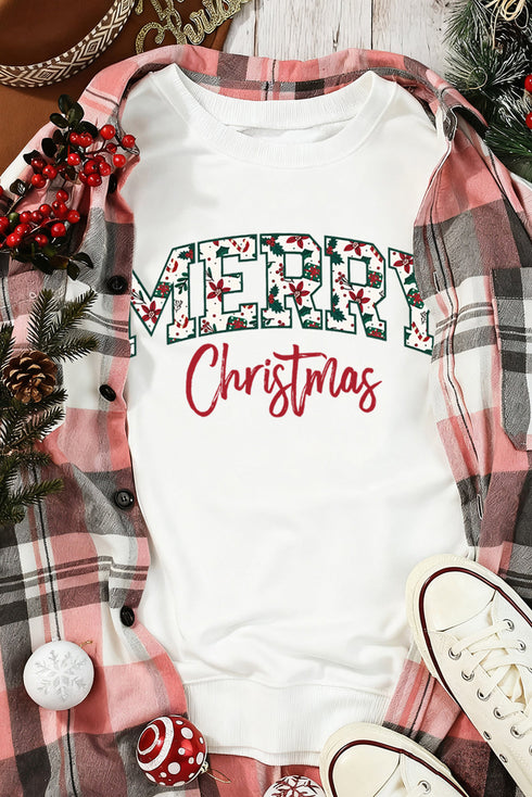 Merry Christmas Script Custom Graphic Cotton Blend Sweatshirt