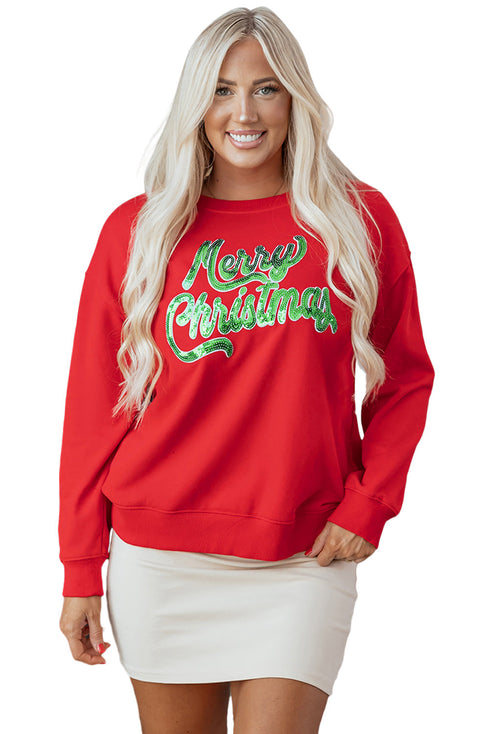 Merry Christmas Sequin Graphic Crew Neck Sweatshirt
