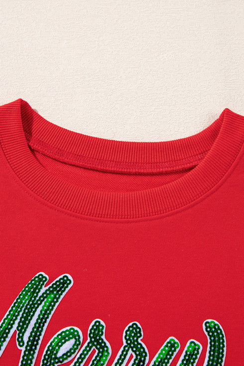 Merry Christmas Sequin Graphic Crew Neck Sweatshirt