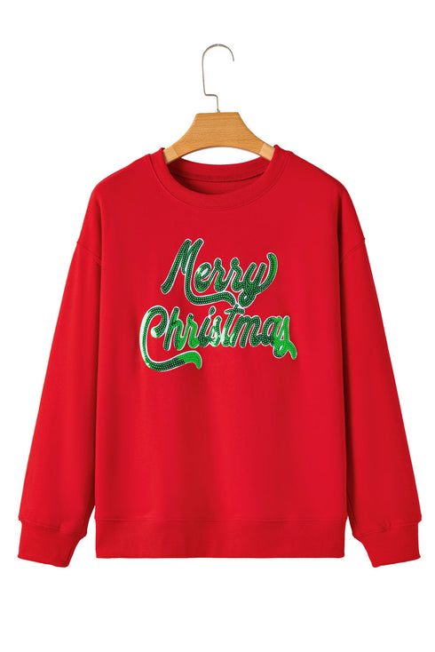 Merry Christmas Sequin Graphic Crew Neck Sweatshirt