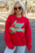 Merry Christmas Sequin Graphic Crew Neck Sweatshirt