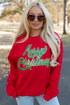 Merry Christmas Sequin Graphic Crew Neck Sweatshirt