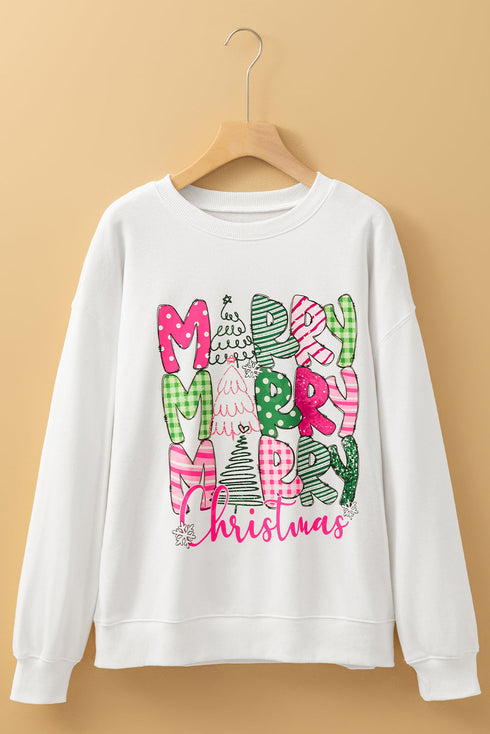 Merry Christmas Tree Graphic Holiday Pullover Sweatshirt