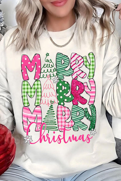 Merry Christmas Tree Graphic Holiday Pullover Sweatshirt