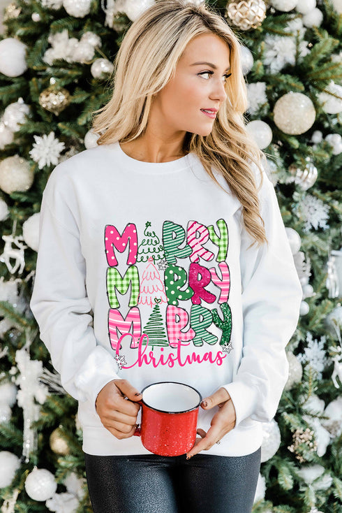 Merry Christmas Tree Graphic Holiday Pullover Sweatshirt
