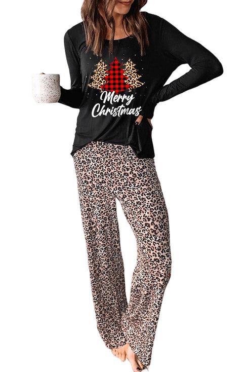 Merry Christmas Tree Leopard Print Two Piece Lounge Set