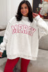 Merry Embroidered Letter High Neck Tunic Pullover Sweatshirt
