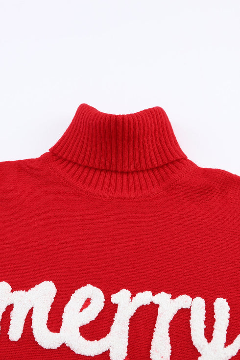 Merry Graphic Drop Shoulder Knit Turtleneck Sweater