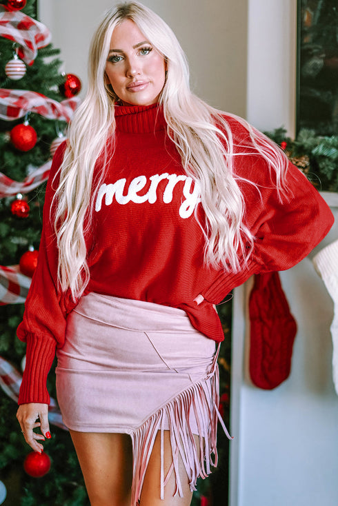 Merry Graphic Drop Shoulder Knit Turtleneck Sweater