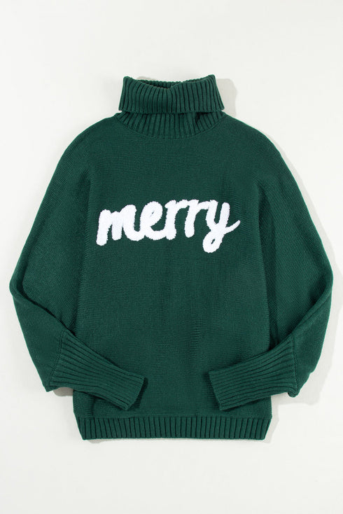 Merry Graphic Drop Shoulder Knit Turtleneck Sweater