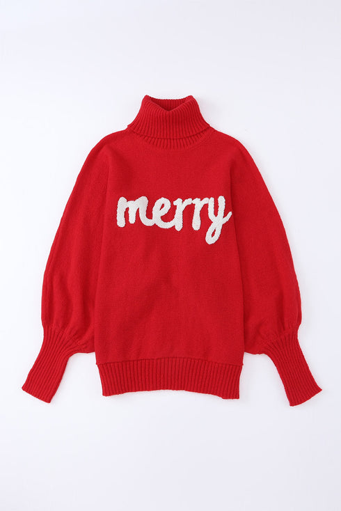 Merry Graphic Drop Shoulder Knit Turtleneck Sweater