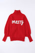 Merry Graphic Drop Shoulder Knit Turtleneck Sweater