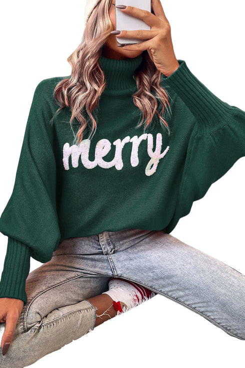Merry Graphic Drop Shoulder Knit Turtleneck Sweater