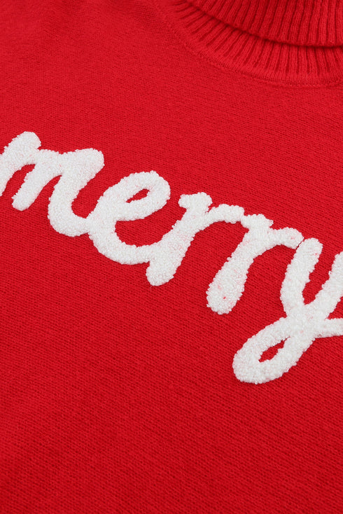 Merry Graphic Drop Shoulder Knit Turtleneck Sweater