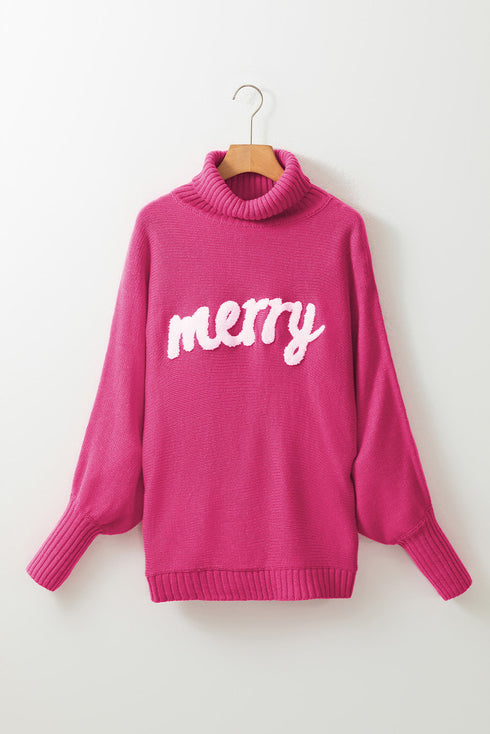 Merry Graphic Drop Shoulder Knit Turtleneck Sweater