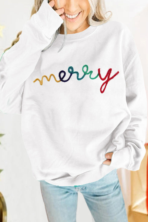 Merry Graphic Varsity Letter Holiday Crewneck Sweatshirt