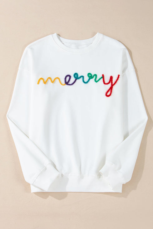 Merry Graphic Varsity Letter Holiday Crewneck Sweatshirt